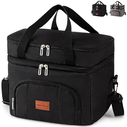 BalladHome 23L Bolsa Térmica Porta Alimentos Bolsa de Enfriamiento Bolsa de Almuerzo Portátil Bolsa De Aislamiento alimentos/Bebidas Bolsa Nevera para adecuado Adulto Niños (Negro)