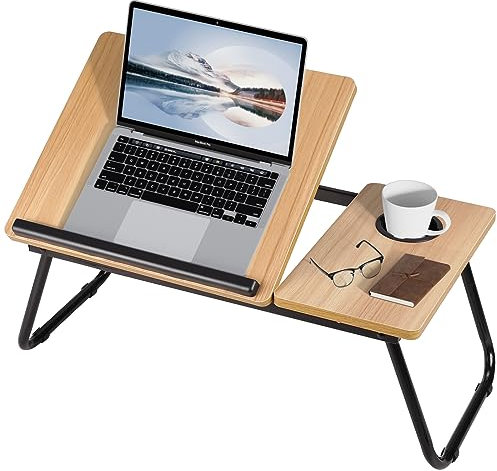 Warmiehomy Laptop Desk, Laptop Bed Table with Foldable Legs & Cup Slot,Reading Holder Notebook Stand with Adjustable Height Angle,Laptop Bed Tray for Bed Sofa Breakfast Work Study Reading (Maple)