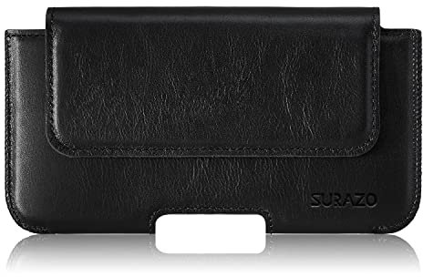 SURAZO Premium 100% äkta läder bältesfodral för Apple iPhone 15 Pro – horisontellt hölster skyddande fodral i läder (svart)