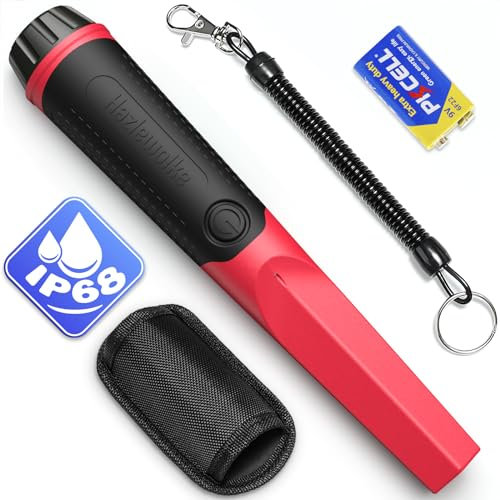 Hazlewolke Pinpointer Detector de Metales Portátil IP68 Impermeable, 3” Profundidad, Detección de 360° para Pinpointer de Metales de Mano para Adultos & Niños - Rojo