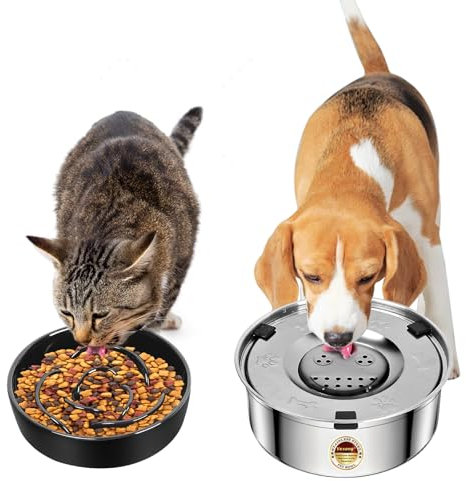 Vexong Slow Feeder Dog Bowls and Dog Water Bowl No Spill, Dog Water Food Dispenser to Slow Down Eating for Small Breed Size Dogs and Cats