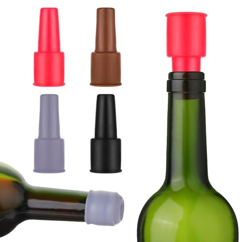4 Stück Silikon Flaschenverschlüsse, Silikon Kronkorken Flaschenverschluss Silikon Flaschenverschluss Universal Auslaufsicherer Silikonverschluss für Champagner Wein Bier Sekt Softdrink, 4 Farben