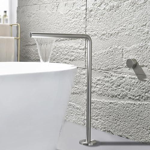 BiaoTeng Grifo para Bañera Exenta Grifo Cascada Latón Frío y Caliente Empotrado Monomando Grifo Bañera Independiente plata Cepillada
