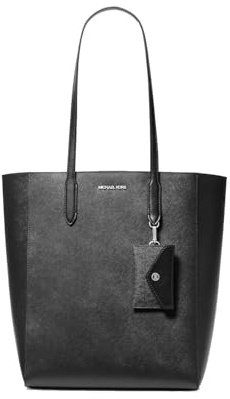 Michael Kors Vincent Grand sac fourre-tout en cuir Saffiano avec porte-cartes, noir, Large