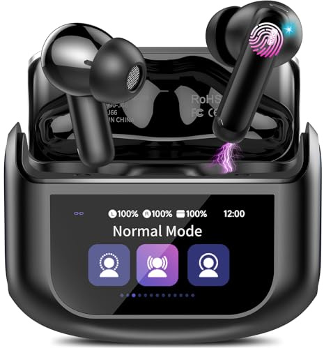 Thunelec Wireless Earbuds, 48H Smart Touch Screen Ear Buds Bluetooth 5.4 Headphones, ANC/ENC Noise Cancelling Mic Bluetooth Earbuds, 5 EQ Modes, HiFi Stereo, IPX7 Waterproof Wireless Earphones Black