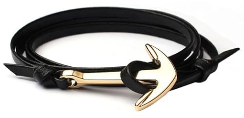 Ankare armband lädersnöre svart med guld