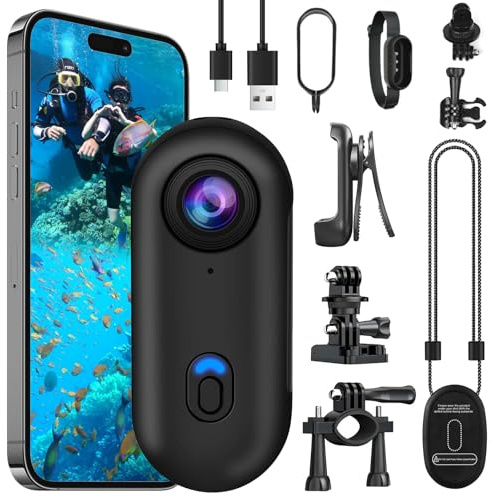OBEST Mini Camara Acción 4K 360 Cámara Deportiva Casco Moto Bodycam POV Vlog Camera WiFi Magnético Impermeable, Action CAM Corporal Video Buceo Pequeña para Deportes Actividades al Aire Libre Negro