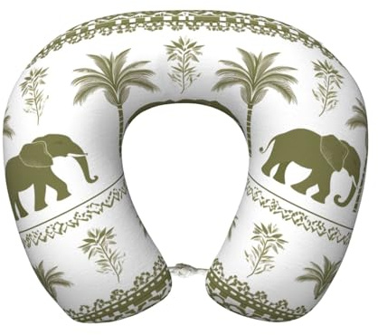 Entemne Cuscino da viaggio in memory foam, stile bohémien, etnico, elefanti, comodo, a forma di U, per bambini, adulti, aerei, auto, ufficio, con federa rimovibile