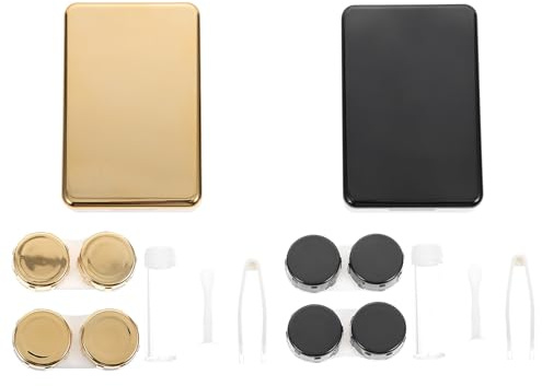 SHINYPASING Étui pour Lentilles de Contact 2 Pièces Compact Plastique Noir et Doré, Boîte de Rangement Portable pour Lentilles de Contact, Accessoire Domestique et Voyage, Conteneur Léger