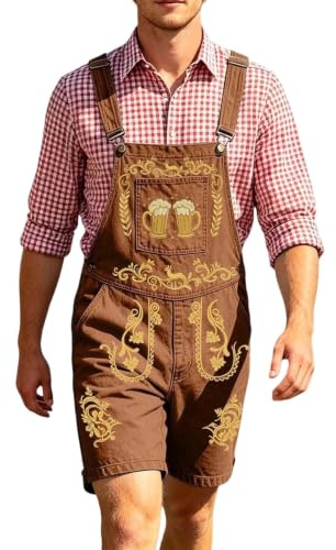 Läderbyxor för män, kostymbyxor, män, Oktoberfest outfit, fickor och broderi, hängslen, enfärgade, bayersk, kostym, korta traditionella läderbyxor med remmar, läderbyxor för fest