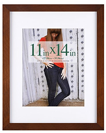 RPJC 11x14 Picture Frames Made of Solid Wood and High Definition Glass Display Pictures 8x10 with Mat or 11x14 Without Mat for Wall Mounting Photo Frame Brown