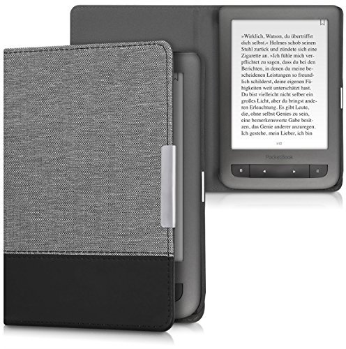 kwmobile Étui liseuse Compatible avec Pocketbook Touch Lux 3/Basic Lux/Basic Touch 2 - Housse avec Rabat magnétique en Tissu Canevas pour liseuse