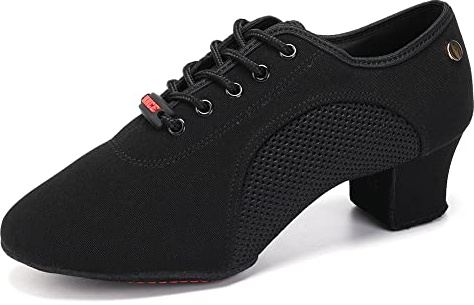 HIPPOSEUS Chaussures de Danse de Salon Latine,Chaussures de Pratique de Danse Femme Salsa Bout Fermé Talon 5 cm, Noir, 34 EU