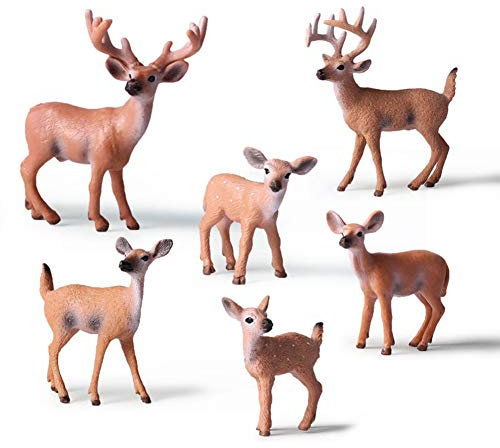 Forest Animal Figures Set 6pcs Christmas Reindeer Realistic White Tailed Deer Action Model Plastic Wild Animal Learning Party Favors Educational Forest Farm Birthday Cupcake Topper for Kids
