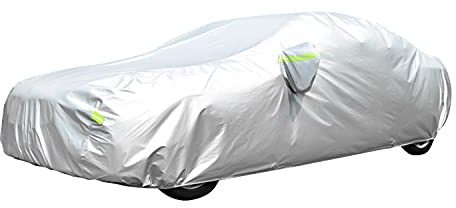 GORDITA Bilskydd, bilöverdrag, vattentäta, alla väder, snöskydd, vindtät, repbeständig, utomhus, UV-skydd med 6 reflekterande remsor, universell passform för sedan (upp till 185)