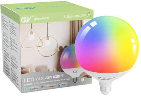 GY Lampadina WiFi Smart globo, LED 23W lampadine a E27 casa intelligente 2500LM,Multicolore regolabile RGBCW dimmerabile bulbo, applicazione di controllo 2700k-6500k, Compatibile con Alexa/Google home