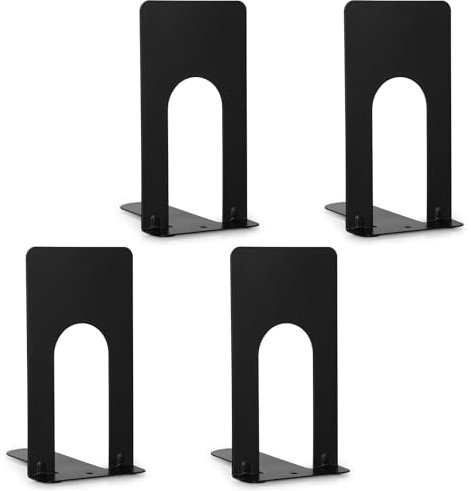 Anhow Buchstütze Metall, 2 Paar Buchstützen Metall Hochwertiges Bücher Halterung Regal für Kinder, Schule, Bibliothek - Schwarz /4 Stück (69 x 100 x 130 mm)