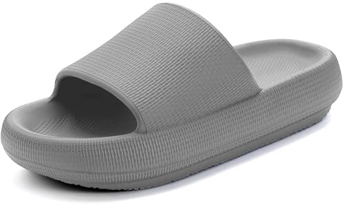 Misolin Ciabatte Donna Estive Nuvola Pantofole Uomo Doccia Sandali Comode Piscina Spiaggia Antisudore Slide Antiscivolo Scarpe da casa Interni ed Esterni,Grigio 44/45 EU