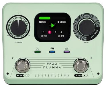 FLAMMA FF20 Looper-Pedal mit integrierter Drum-Maschine – 300 Min Stereo-Aufnahme, 220 Drum-Grooves, 100 Speicherplätze, Time-Stretch, Auto-Record, USB & Kopfhörerausgang – für Gitarre & Bass