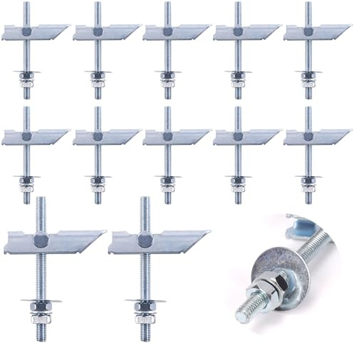 Swpeet 12 st tung plikt M8 × 100 mm gipsskiva fästen växelskruvar torr vägg ankare, lutbar gipsskiva väggplugg kit, tippstift med tvättmaskin och mutter veck