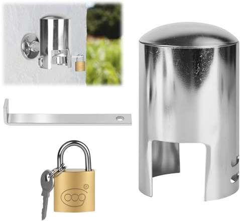 XCRPRT Tapa de Bloqueo Ahorro de Agua, Sistema de Bloqueo de Grifo de Metal al Aire Libre, Grifo al Aire Libre Sistema de Bloqueo, Manguera de Jardín y Cubierta de Ahorro de Agua (Plata)