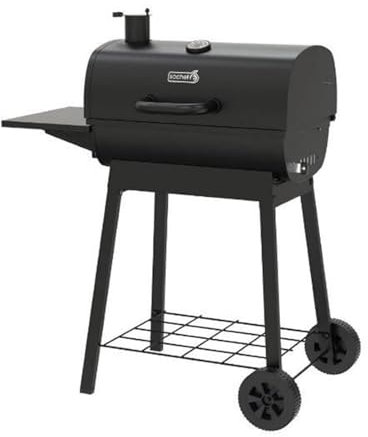 Barbecue a Carbone Semibarile con Affumicatore, Griglia da Giardino su Ruote, Nero