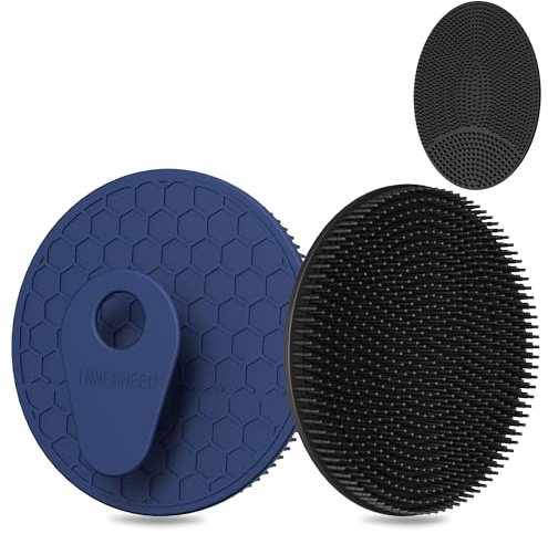INNERNEED - Cepillo corporal de silicona de grado alimenticio, cepillo exfoliante suave para mujeres y hombres, limpieza profunda para todo tipo de piel, más higiénico y con mejor espuma (negro + azul