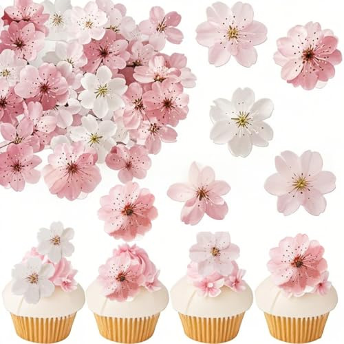 GGUFAY 50 Pcs Floreale Decorazioni per Torte Cupcake Toppers, Floreale Decorative Torta, Decorazioni per Torte Decorazione Torta Compleanno, Adatto per feste di compleanno, feste a tema(A)