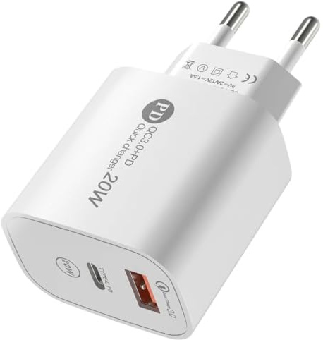 20W Cargador USB C Carga Rápida 2-Puerto Cargador Tipo C Enchufe con USB C+ USB A Compatible con iPhone 17 16 15 14 13 Samsung S26 S25 Cargador Movil Carga Rapida USB C Adaptador Cabezal