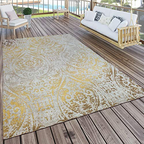 Paco Home Alfombra Interior/Exterior Oriental Amarillo Crema, tamaño:80x150 cm