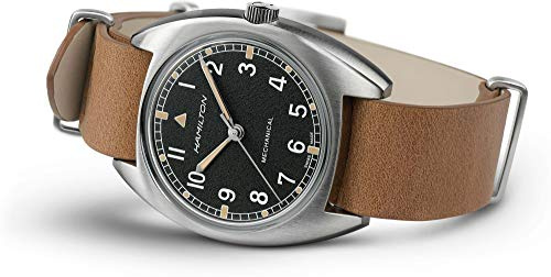 Hamilton Khaki Aviation Pilot Mechanical Men's Watch, 36mm x 33mm Stainless Steel Case, Swiss Made, Black Dial Analog Watch, 100m Waterproof, Anti-Reflective Mineral Crystal, Cow Leather Strap