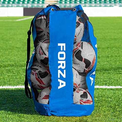 FORZA Bolsa para Balones | Saco de Malla para Pelotas con Cierre de Cordel – Ideal para Fútbol, Voleibol, Baloncesto Y Balonmano | 12 Bolas (Azul)