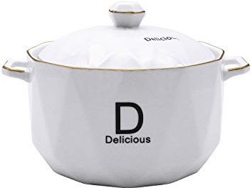 Ceramic Soup Tureen with Lid 2 Liter ABHOME Porcelain Serving Tureen Soup for Restaurant Home Kitchen Decoration Cute Ceramic Covered Tureens for Soup, White Porcelain