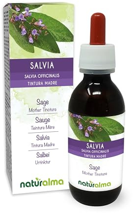Salvia (Salvia officinalis) foglie Tintura Madre analcoolica Naturalma - Estratto liquido gocce 120 ml - Integratore alimentare - Vegano