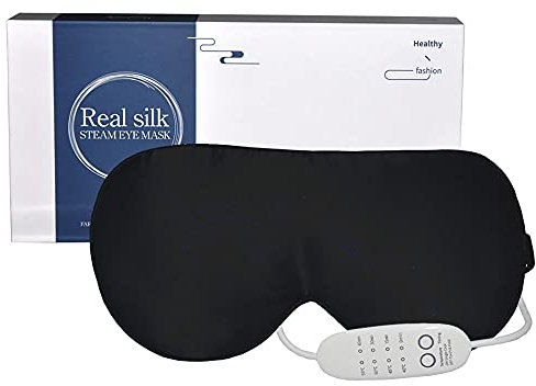 Masque pour les Yeux Soie, PJYU Masque Chauffant Yeux pour les yeux secs, la blépharite le traitement, Masque Oculaire pour la Fatigue Oculaire, le MGD et les Orgelets Soulager(Noir)