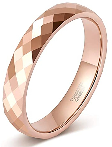 Zakk Ring Damen Herren Rosegold Schwarz Wolfram Schmal 4mm Breit Facetten Poliert Verlobungsringe Eheringe Partnerringe (Rosegold,58 (18.5))