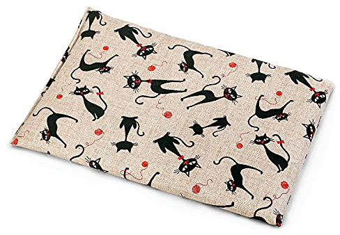 Coussin aux graines de lin - mimi le chat - 30x20cm - Coussin thermique - Bouillotte chaude ou froide - Coussin aux graines