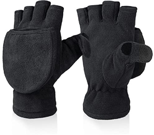 1 Paar Flip-Handschuhe für Herren und Damen, aus Fleece, dick, gestrickt, Halbfinger-Handschuhe mit Überzug, Halbfinger-Fäustlinge, für Kinder, Kleinkinder, Winter, Flip-Top, Halbfinger-Handschuhe