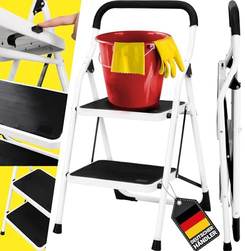 𝐂𝐑𝐀𝐅𝐓𝐅𝐔𝐋𝐋 Trittleiter CF-132A | 𝟑 𝐉𝐀𝐇𝐑𝐄 𝐆𝐀𝐑𝐀𝐍𝐓𝐈𝐄 - 2-5 Stufen Leiter - Klapptritt - Treppenleiter - Klappleiter - Haushaltsleiter - Stehleiter - Mehrzweckleiter (2 Stufen)