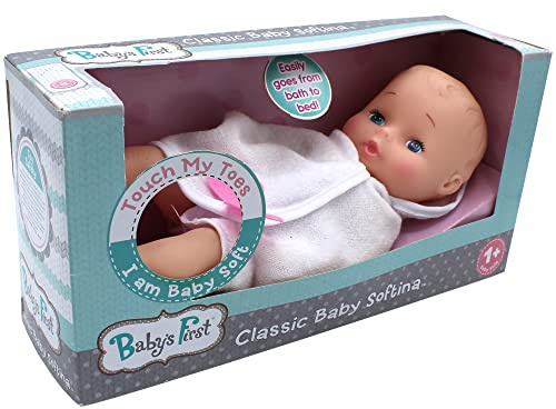 Baby's First Bathtime Baby Softina with White Bath Towel and Feel So Real Skin - Safe for Children 1 Year & Up