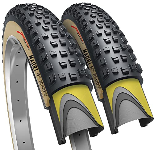 Fincci Pair 29 x 2.25 Inch Bike Tires 57-622 Foldable 60 TPI with Nylon Protection for Mountain Enduro Gravel MTB Hybrid Bicycle - Pack of 2 29x2.25 Tire, Black with Brown sidewall