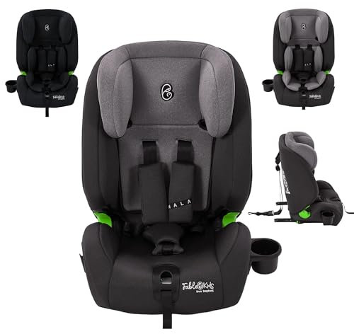 FableKids Kinderautositz mit Isofix | Autokindersitz ab 15 M. | Autositz für Kinder 76-150cm | Kindersitz i-Size | 3-Punkt-Sicherheitsgurt | einstellbare Kopfstütze & Becherhalter | ECE R129/03 | Grau