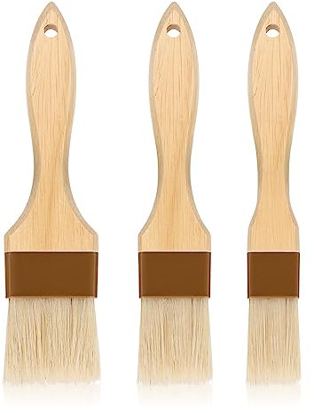 3 Pezzi di Pennello da Cucina, Pennello per Olio per Cucinare Pennelli in Setola di Cinghiale per Salse Pennello da Cucina per Olio Salsa Marinata Spalmabile All'Uovo (Piccolo + Medio + Grande)