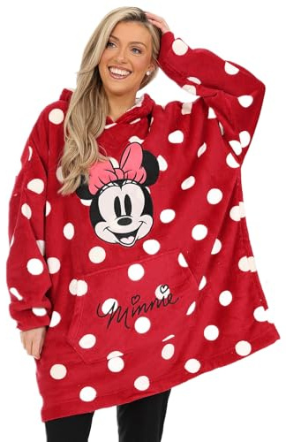 Disney Minnie Mouse Femmes et Filles Sweat à Capuche en Polaire de Luxe Entièrement Doublé Oversized avec Capuche Plaid, Rouge, 7-10 ans