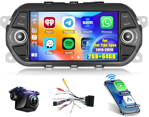 Hikity [2+64GB] Android 15 Autoradio CarPlay Android Auto Wireless per Fiat Tipo Egea 2015-2020 Radio 7 Pollici Touchscreen Auto Radio con Navi WiFi GPS FM RDS EQ SWC Telecamera Posteriore