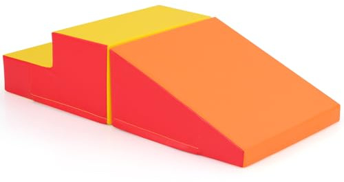 GOPLUS Parque Infantil de Espuma con Escalera y Tobogán para Niños de 6 Meses a 3 Años, Ideal para Trepar y Realizar Actividades Físicas, Set de 2 Bloques de Construcción de Espuma (Naranja)