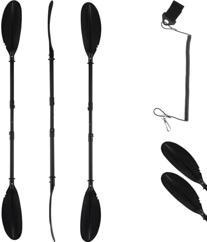 Gzlozak Kayak Paddle, 70-96 Kayak Oar for Boating Fishing Adults Heavy Duty Adjustable Shaft with Paddle Leash for Kayaking Boating Canoeing River Tubing (Black)