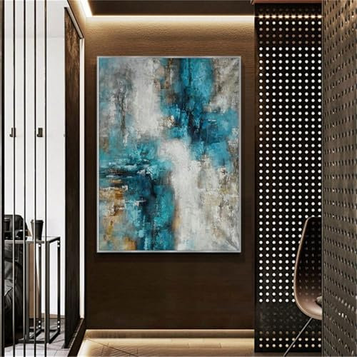 JACBON Grande quadro verticale da parete, dipinto a olio astratto verde su tela, pannello moderno per l'arredamento del soggiorno, 70x100 cm (28x39 pollici) senza cornice