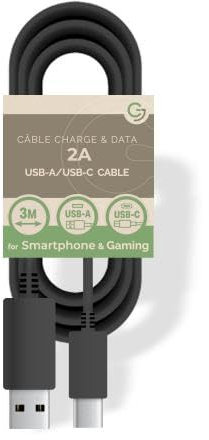 GreenJoy-Câble Charge et Data USB/Type-C - 5V / 2A - 3m - SANS EMBALLAGE - Noir