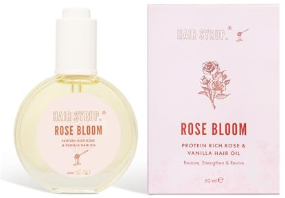 Hair Syrup | Rose Bloom Leave-In Hair Oil | To Revive, Nourish, Condition & Restore Damaged Hair | Infused with Rose Hip, Vanilla & Botanical Extracts | Vegan | 100% Natural | 50ml